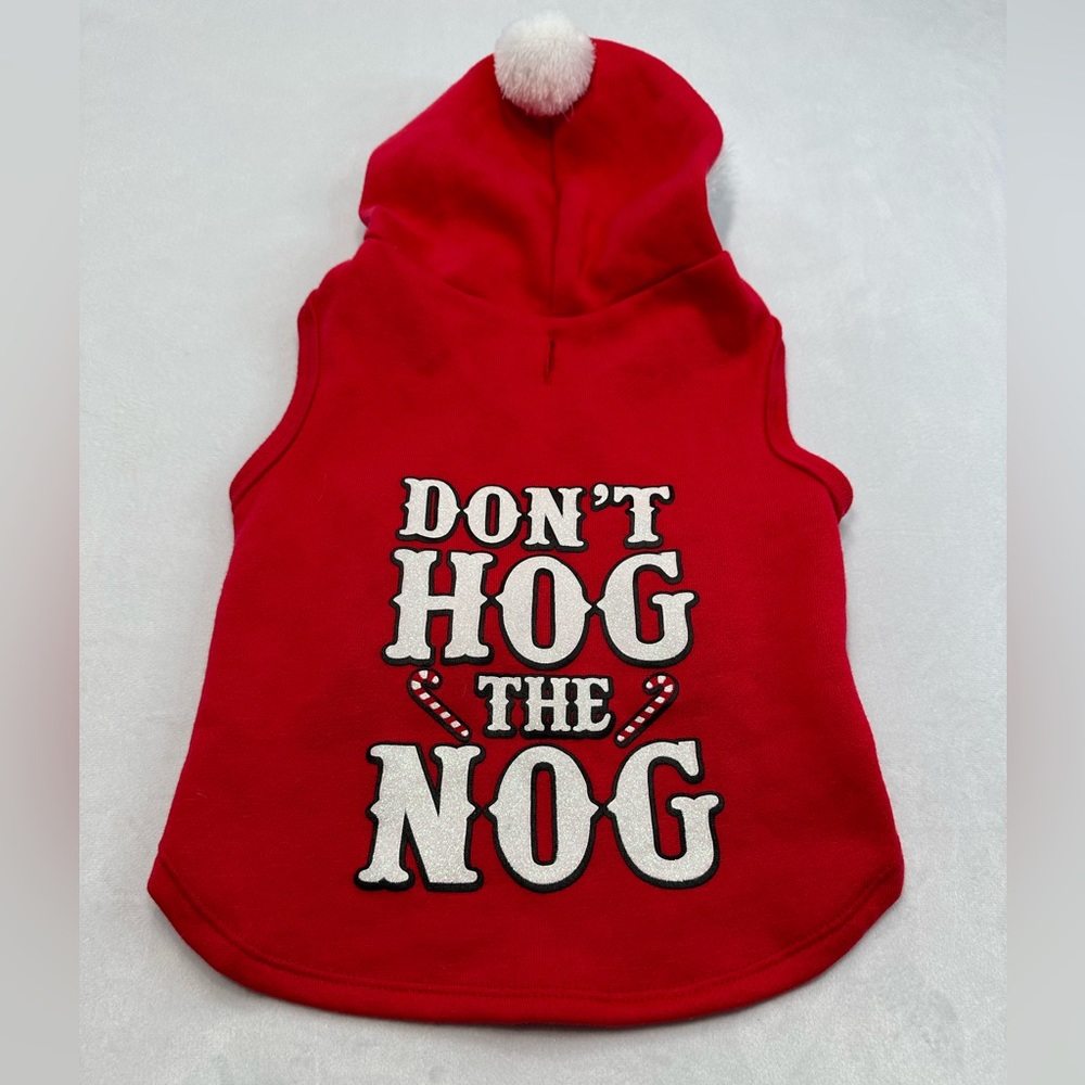 Simply Dog Holiday‎ Christmas Pet Apparel-Don’t Hog The Nog-W/Hood Small/Med